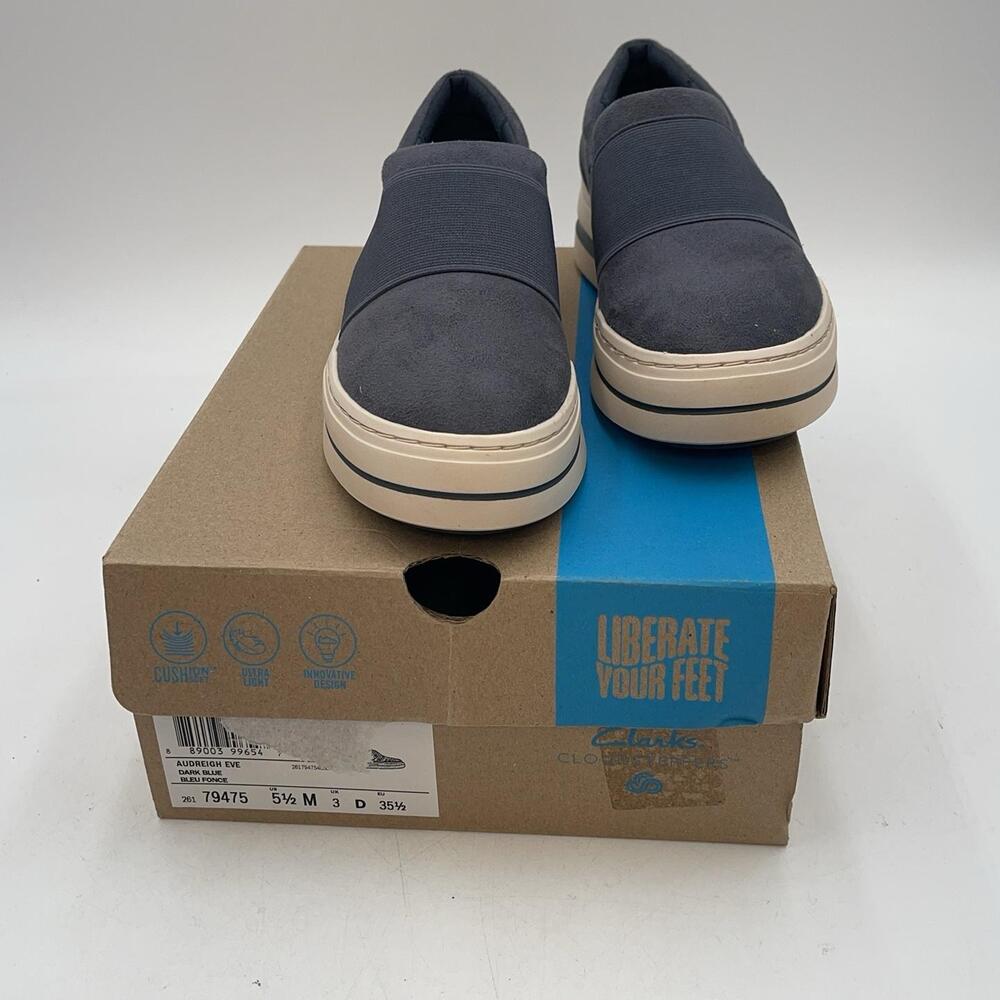 Clarks Audreigh Eve Shoes Womens Dark Blue Slip On Comfort Size 5.5